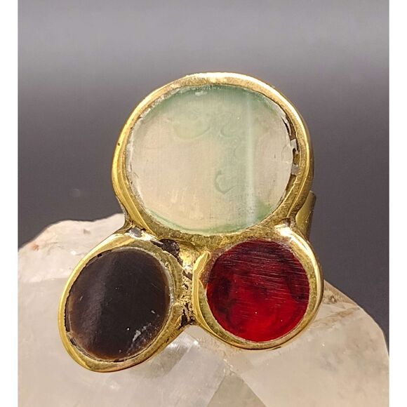 Vintage Handmade Stained Glass Ring Gold Toned OOAK - Picture 1 of 4